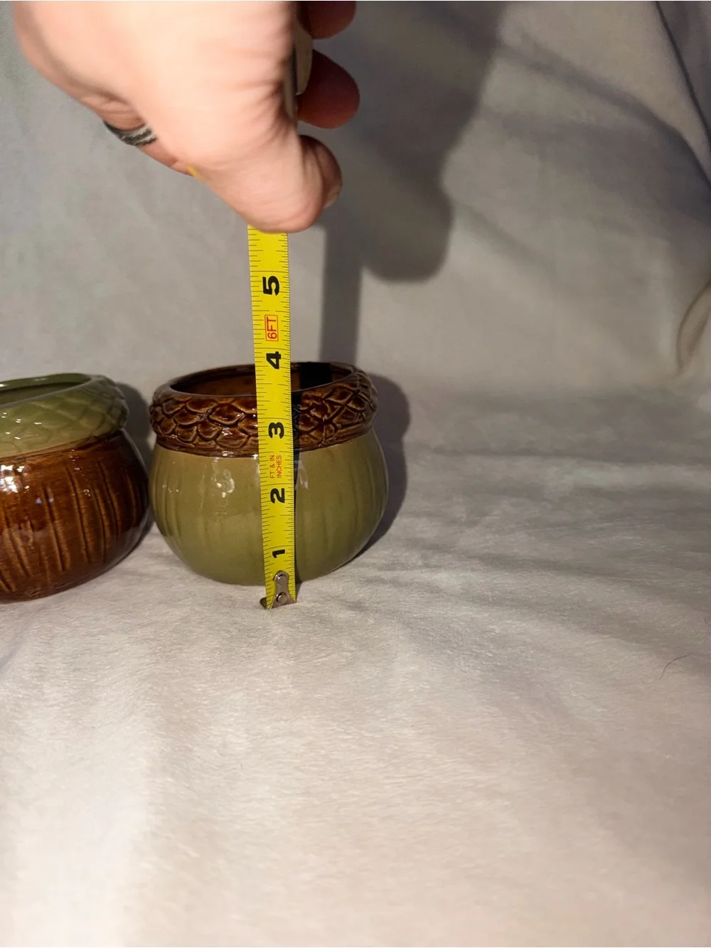NWOT Set of Two Green and Brown Acorn Themed Ceramic Accent Planters